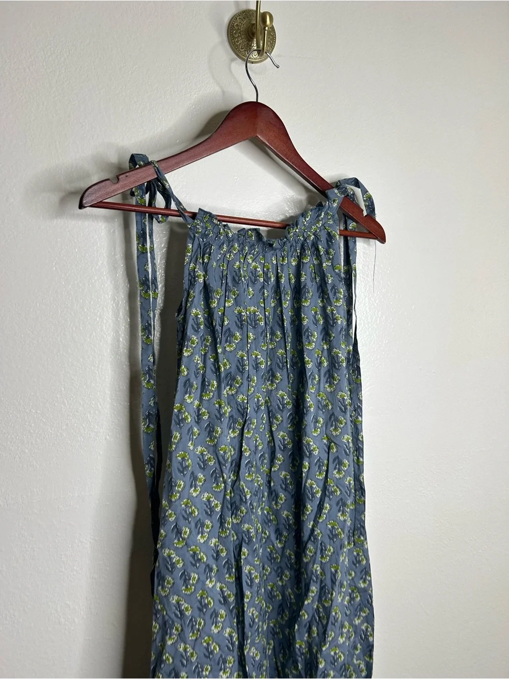 NWT Ex - Voto 100% Cotton Blue Block Print Bohemian Iris Sundress Maxi Flowy